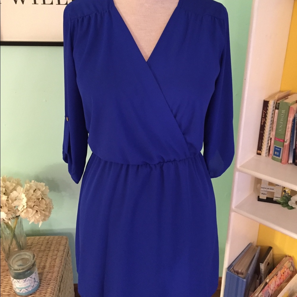 Electric Blue Wrap-Style Dress